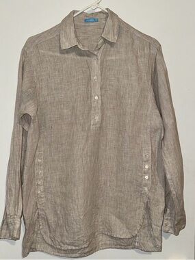 J McLaughlin Linen Tunic Shirt XS Brown Stripe Button